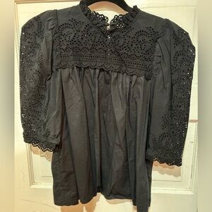 ULLA JOHNSON Elegant Black cotton eyelet Lace Women’s top.